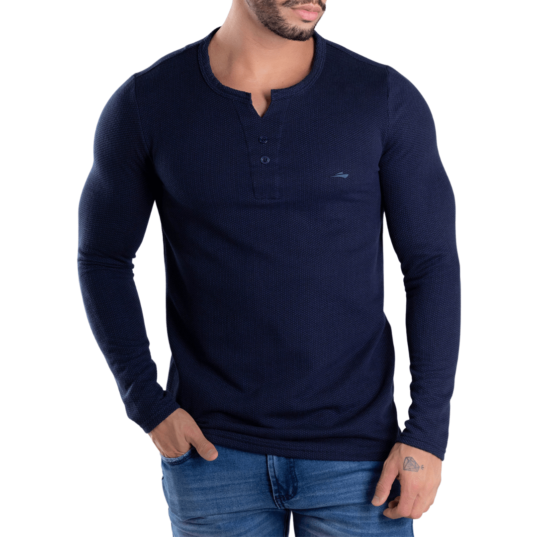 Camiseta Henley Masculina Azul marinho