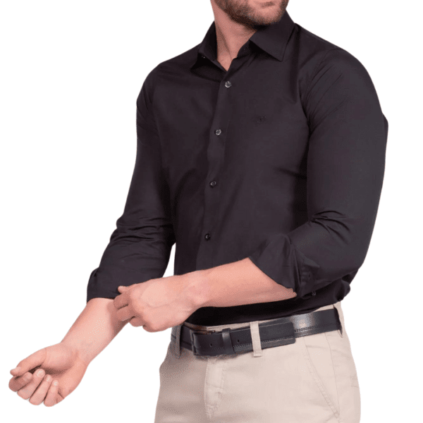 Camisa Social Masculina Manga Longa Preta